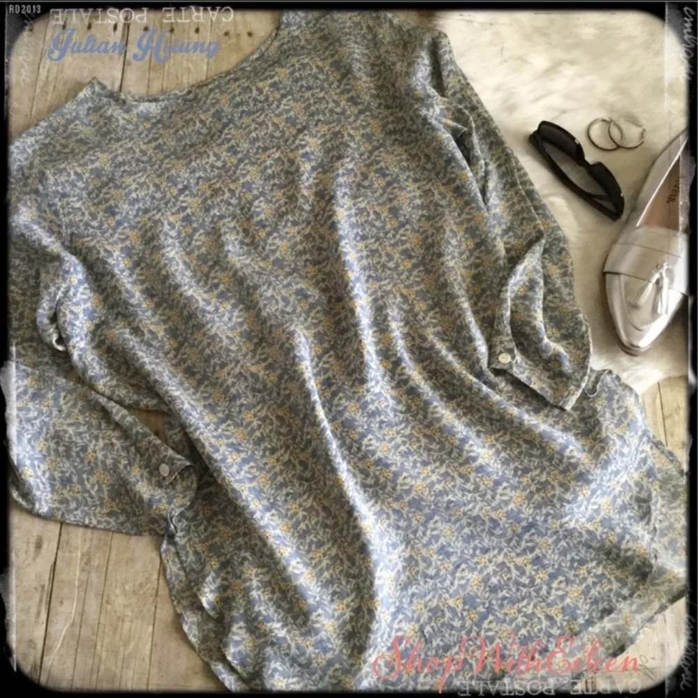 Beau Geste Julian Hsiung Blue Floral Silk Top NWOT - Picture 1 of 7